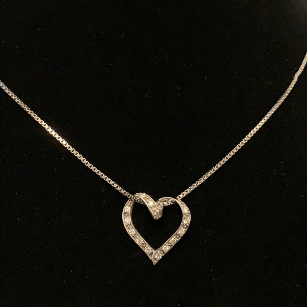 925 Sterling Silver Heart Necklace with Diamonds